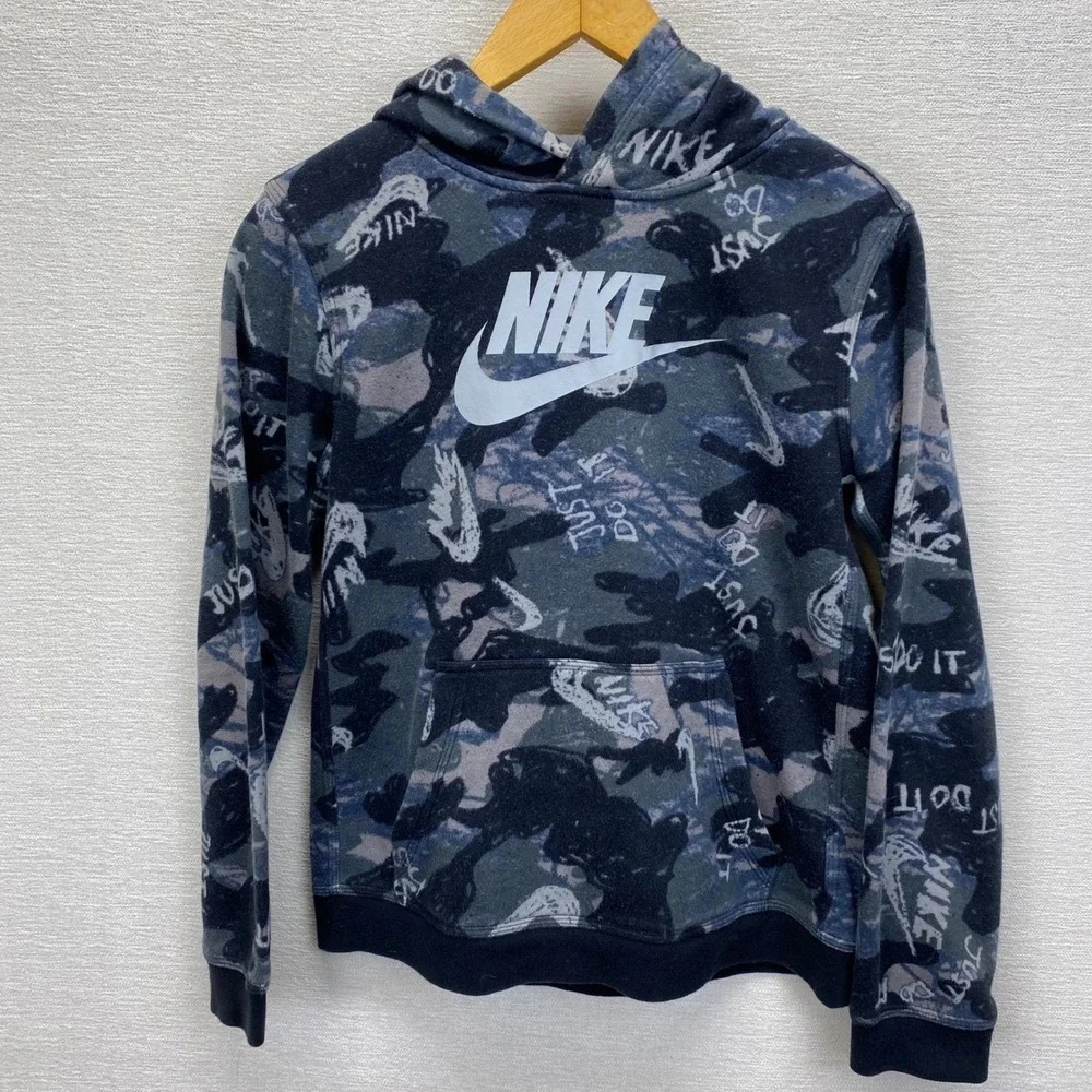 Nike Youth Boys XL Fleece Pullover Hoodie Sweatshirt‎ Black Gray Camo